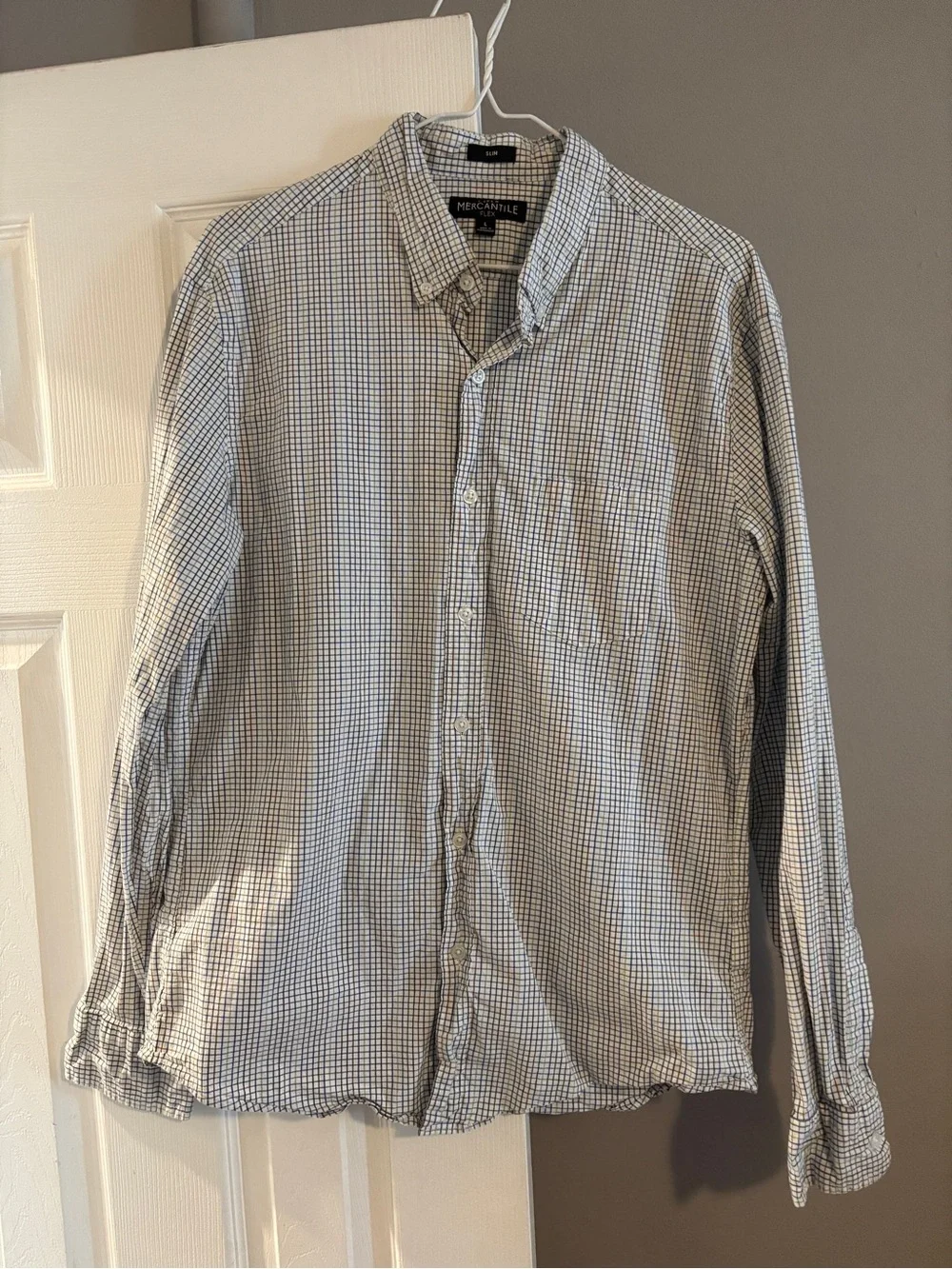 J. Crew mercantile men’s Blue and White Micro-Check Button-Down Shirt size large
